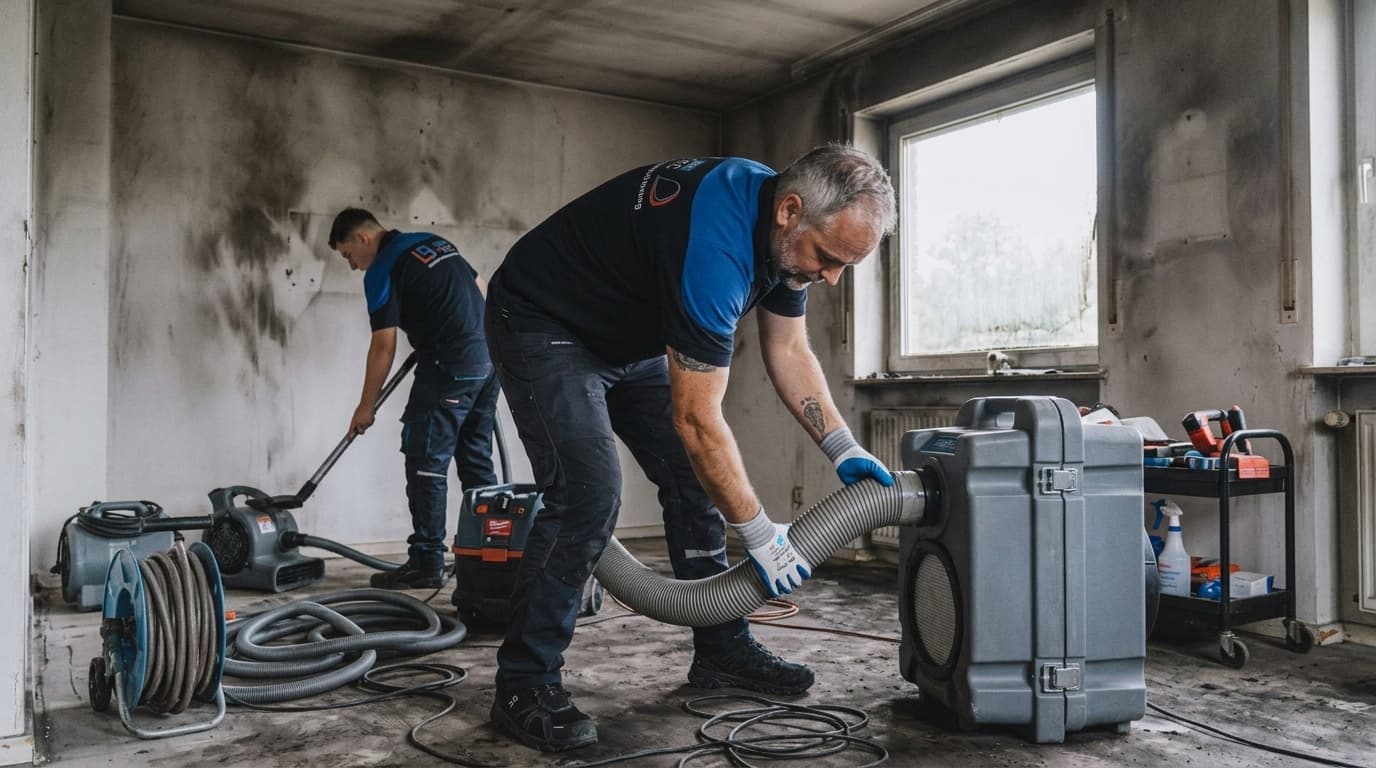 Zertifizierte Fachkräfte der LB.tec bei der Brandschadensanierung und Rußbeseitigung nach TRGS 524